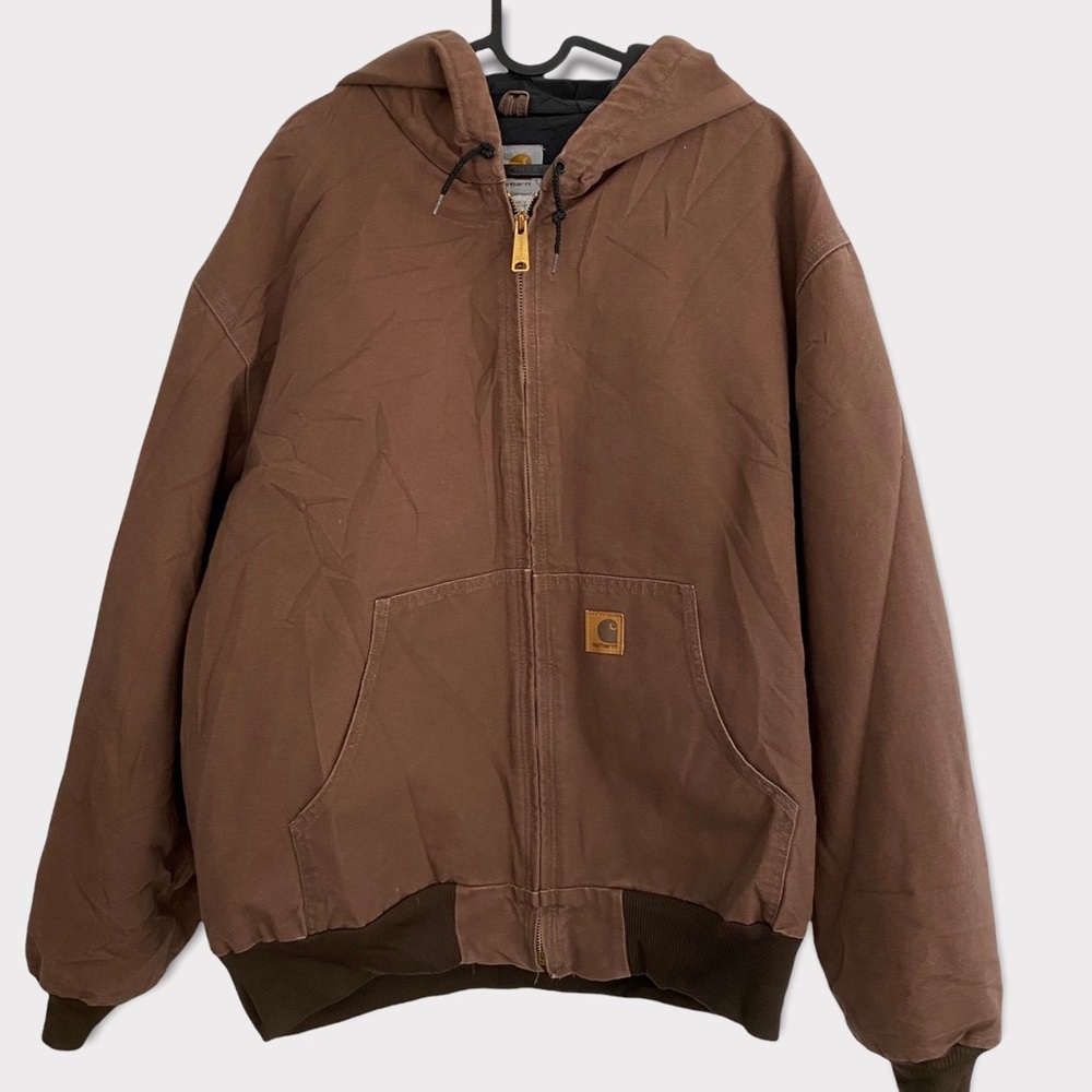 Vintage Carhartt  worker distressed denim  hood chore coat jacket / coat